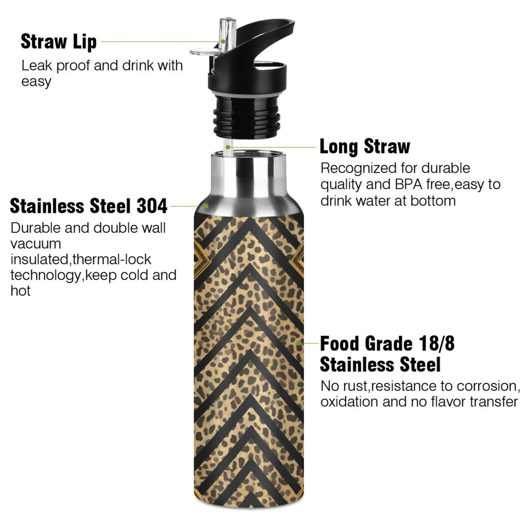 Black & White Stripe Stainless Steel Water Bottle with Straw Lid 20 OZ T379