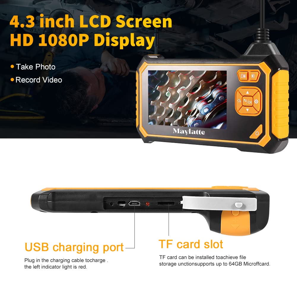 4.3 Inch 1080P HD IP67 Waterproof Inspection Camera with 8 LED Lights and 32GB Card H400