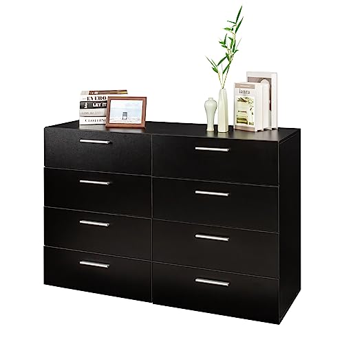 8 Drawer Black Wooden Double Dresser E1047