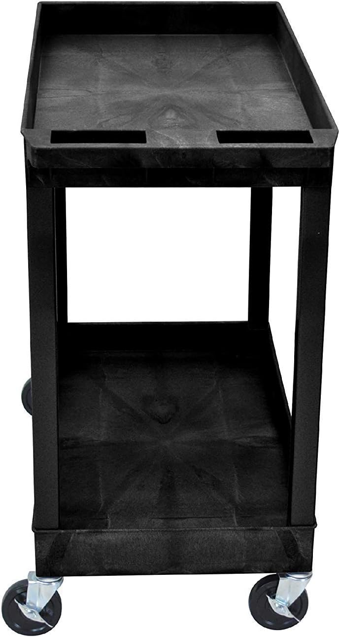 Black Mobile Utility Tub Cart with 2 Shelves and Push Handle V973