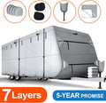 7 Layers 250 GSM Ripstop Travel Trailer RV Cover with 4 Tire Covers N69048