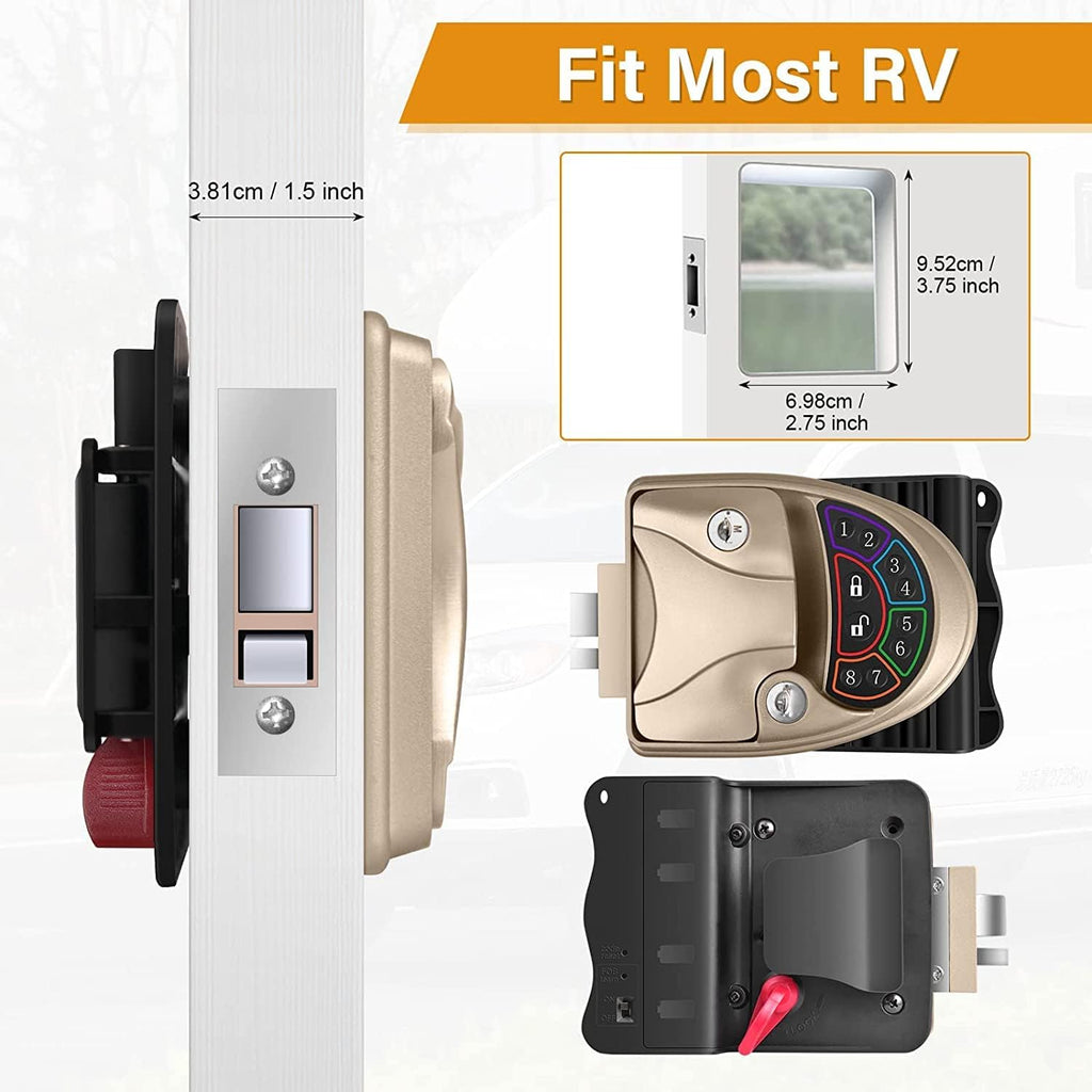 Waterproof Keyless RV Door Lock with Backlit Keypad and 2 Fobs and Key for 2.75 x 3.75 Lock Hole S4520