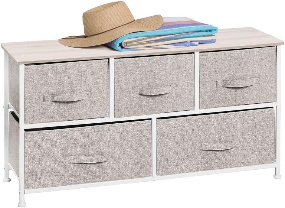 Pink/White 5 Drawer Steel Frame Wood Top Toy Storage Dresser D48094
