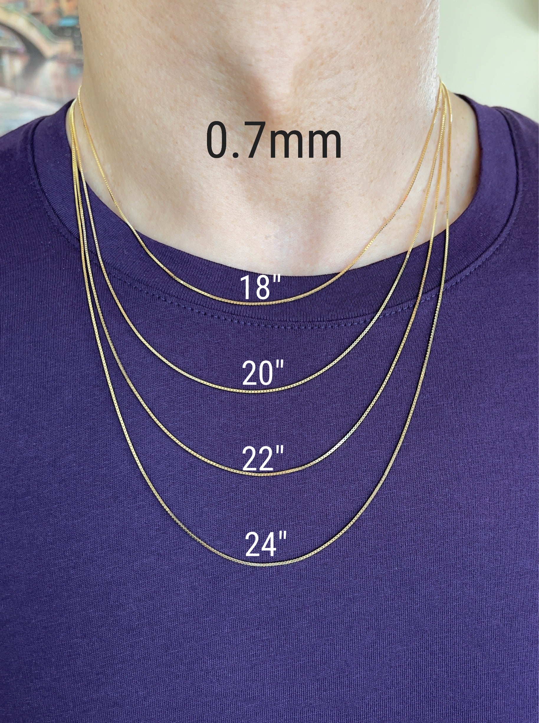 0.7mm 14K Yellow Gold Diamond Cut Box Pendant Chain Necklace 16" 18" 20" 22" 24" Z213