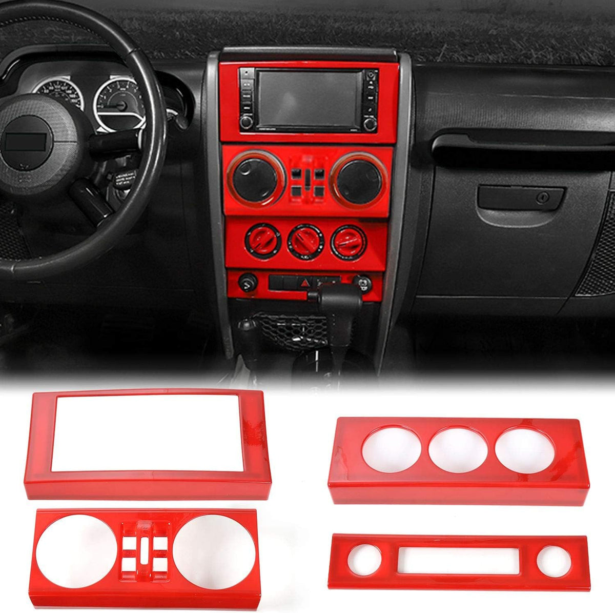 Red Dashboard Control Console Trim Panel Cover for Jeep Wrangler JK Pack of 2 J997