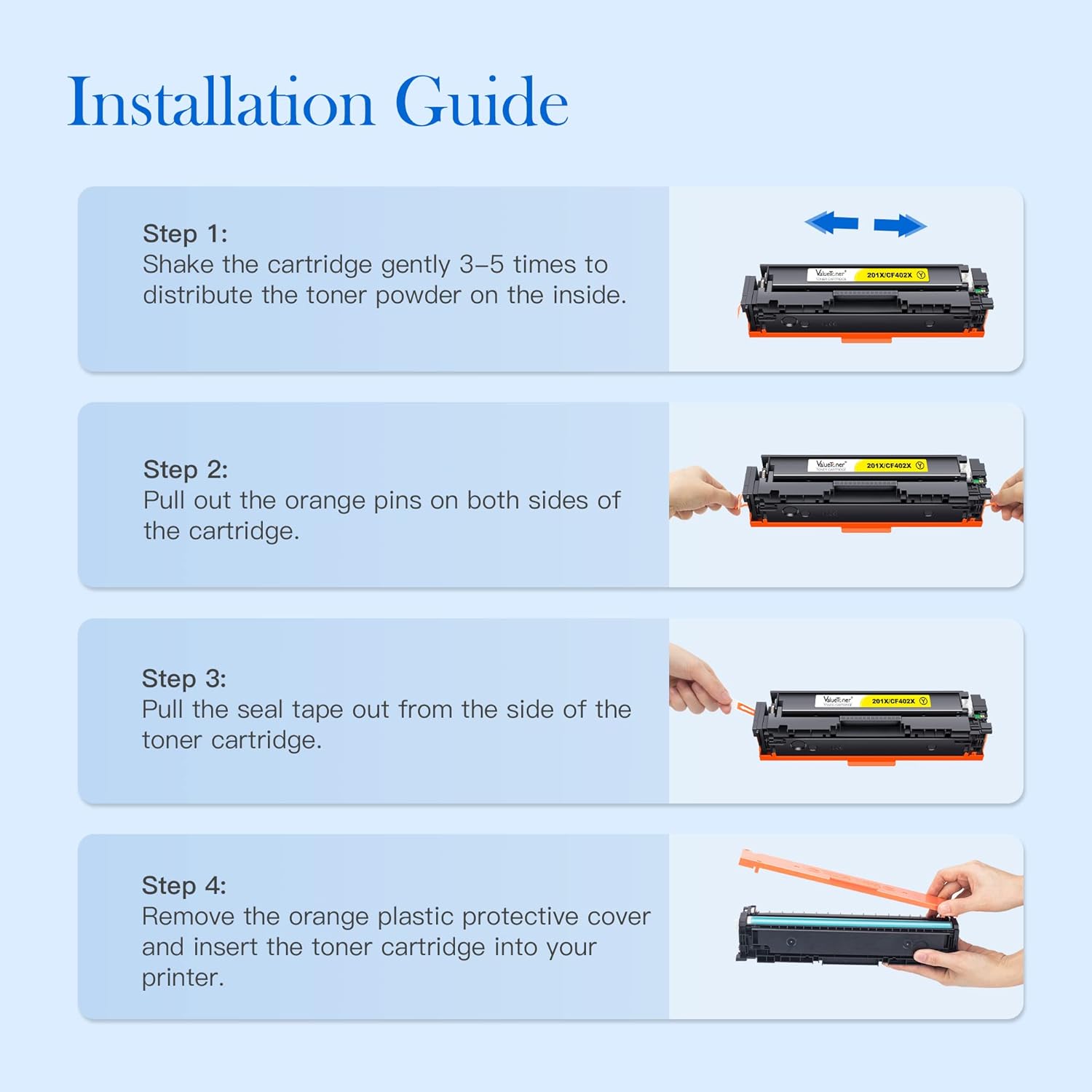 Compatible Toner Cartridge 4 Pack for HP CF400X CF401X CF402X CF403X Y4011
