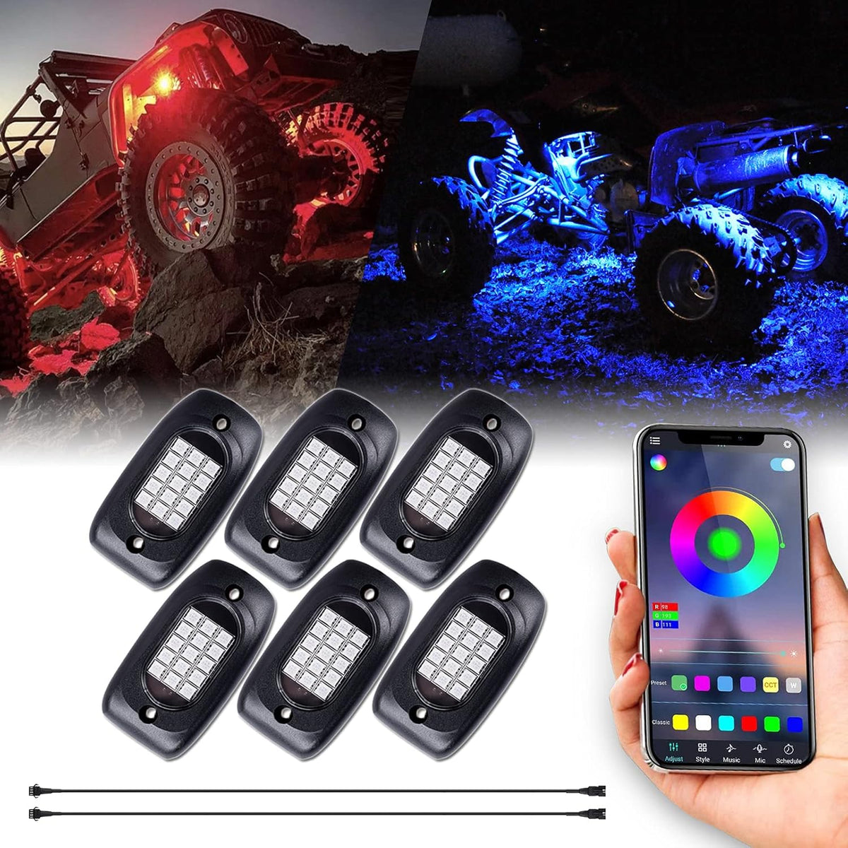 6 Pods Waterproof LED Rock Lights with APP Control Music Mode Y348