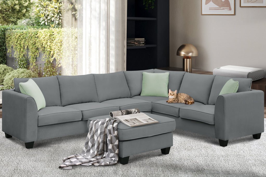 Grey Modular Sectional Sofa with Ottoman V9093