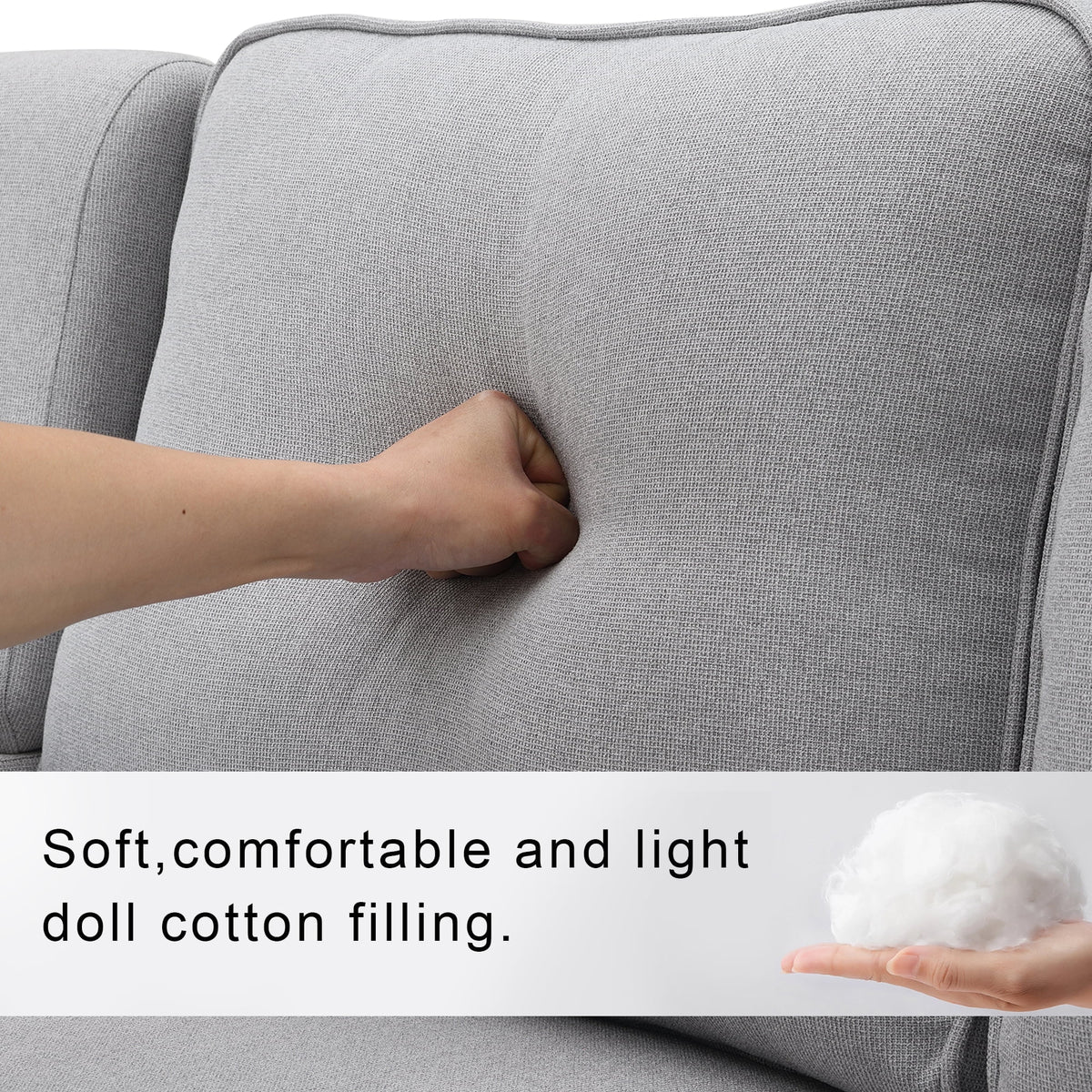 Upholstered Sofa with Console, 2 Cupholders and 2 USB Ports, Linen Fabric, 4-Seat O5598