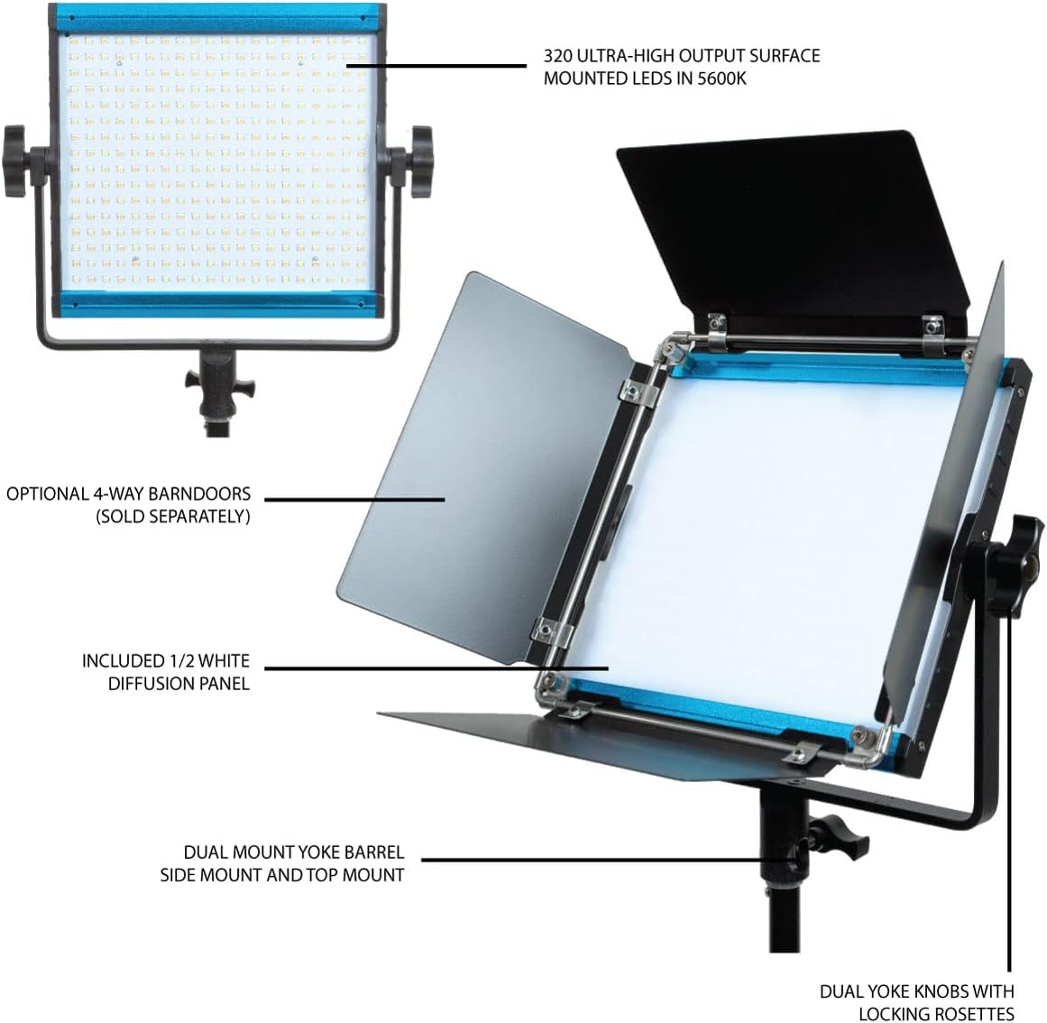 Daylight 5600K LED Video Light Panel, Dimmable 0-100%, CRI & TLCI 96+ B1338