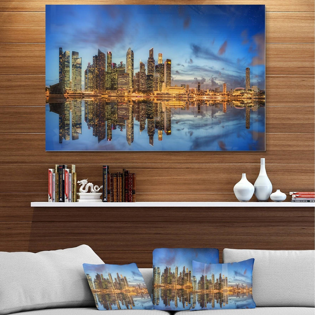 40 in. Wide x 30 in. High White Glossy Metal Cityscape Wall Art D9293