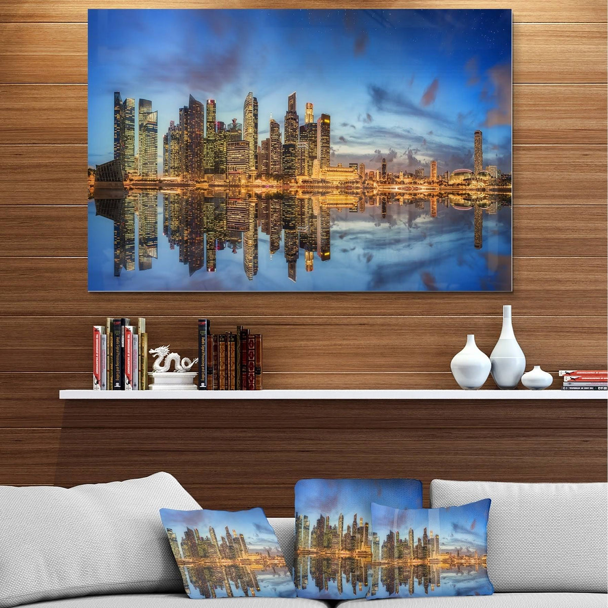 40 in. Wide x 30 in. High White Glossy Metal Cityscape Wall Art D9293