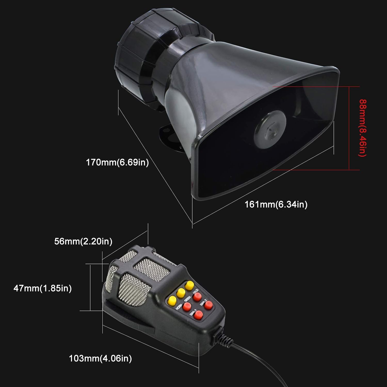 100W 7 Tones Wired Handheld Microphone Car Siren Speaker H7797