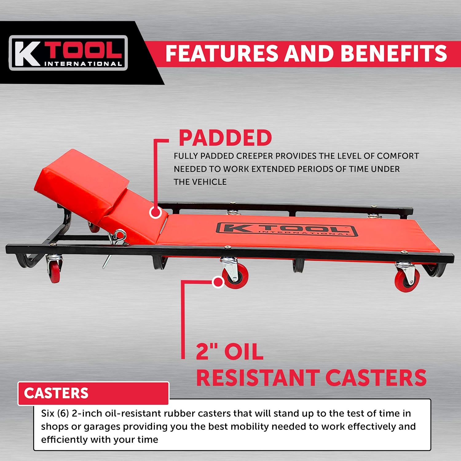 40 Metal Frame Creeper with Adjustable Headrest, 6 2 Oil Resistant Castors W811028