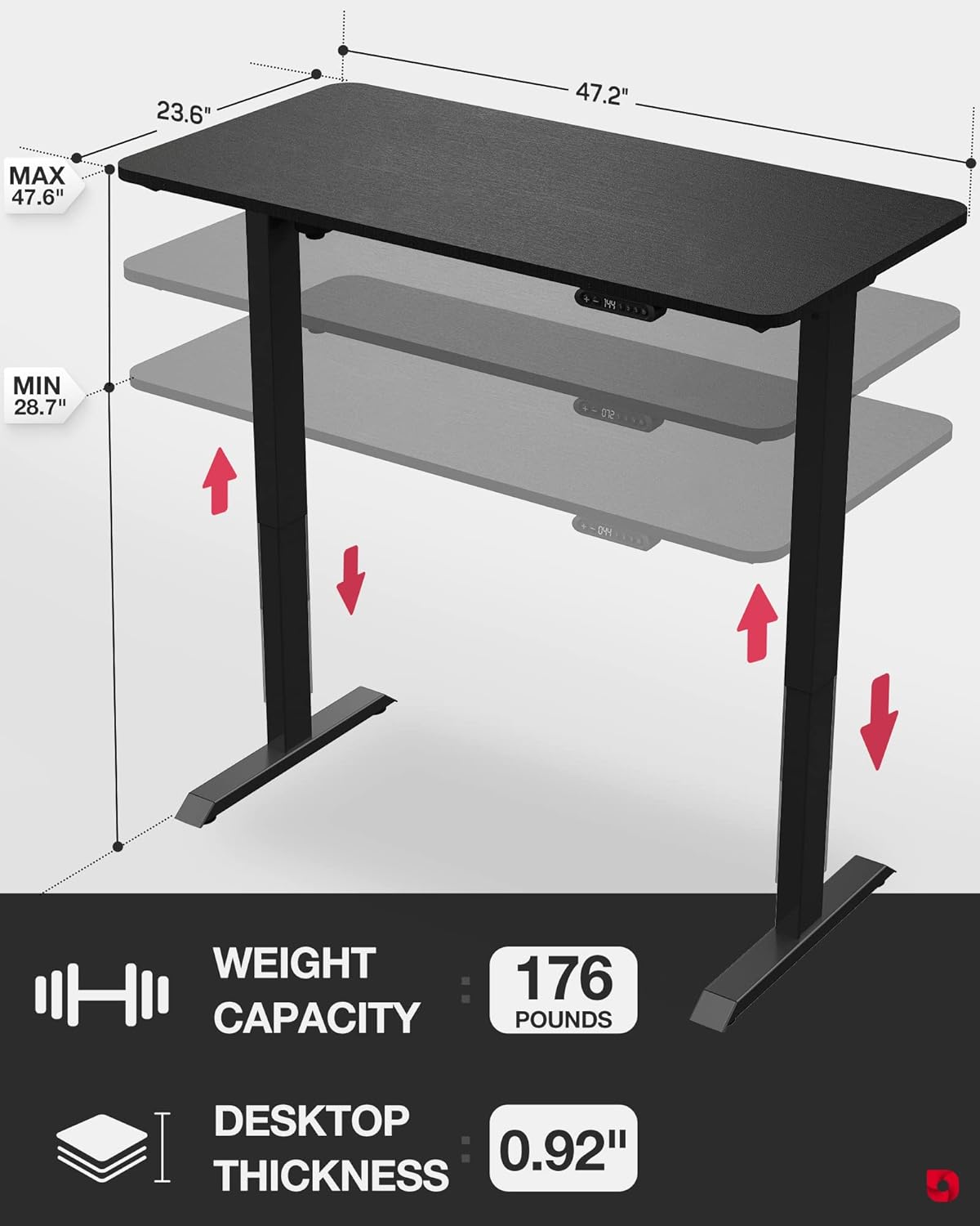 Adjustable Electric Height Standing Desk 48x24 Inch Q30037
