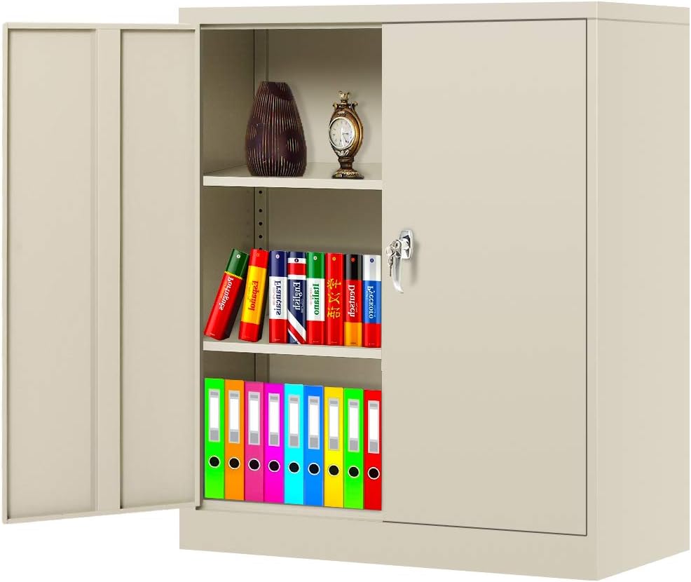 White Metal Steel Locking Storage Cabinet with Doors and Shelves E287