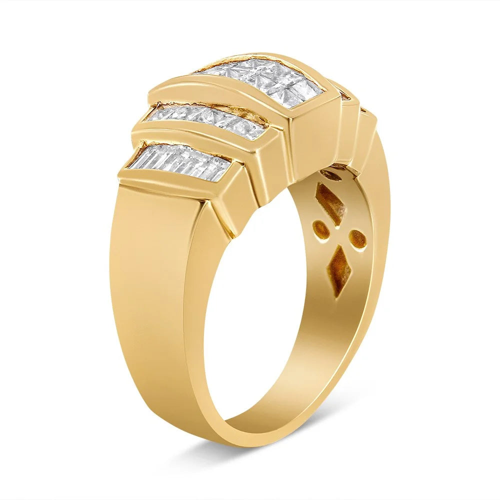 14K Yellow Gold Channel Baguette and Princess-Cut Diamond Cocktail Ring Band Q7772