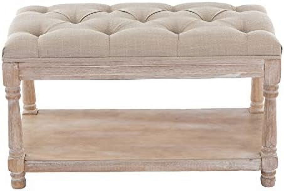 Gray Tufted Wood Entryway Bench X29798