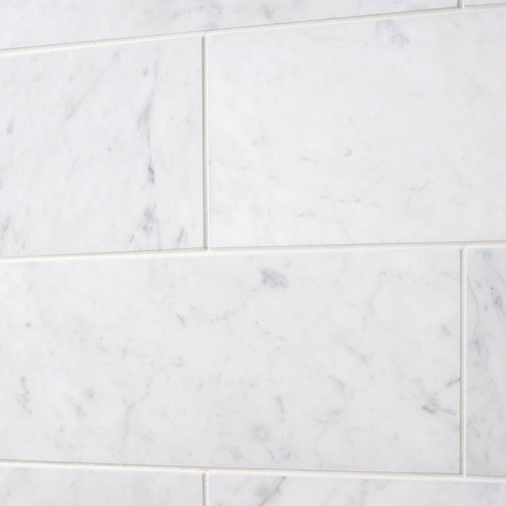 White Carrara Polished Marble Subway Tile 4 in. x 12 in. x 9mm 30 Pieces A217884