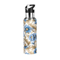 Blue Flowers Gold Leaves Stainless Steel Insulated Water Bottle V2687