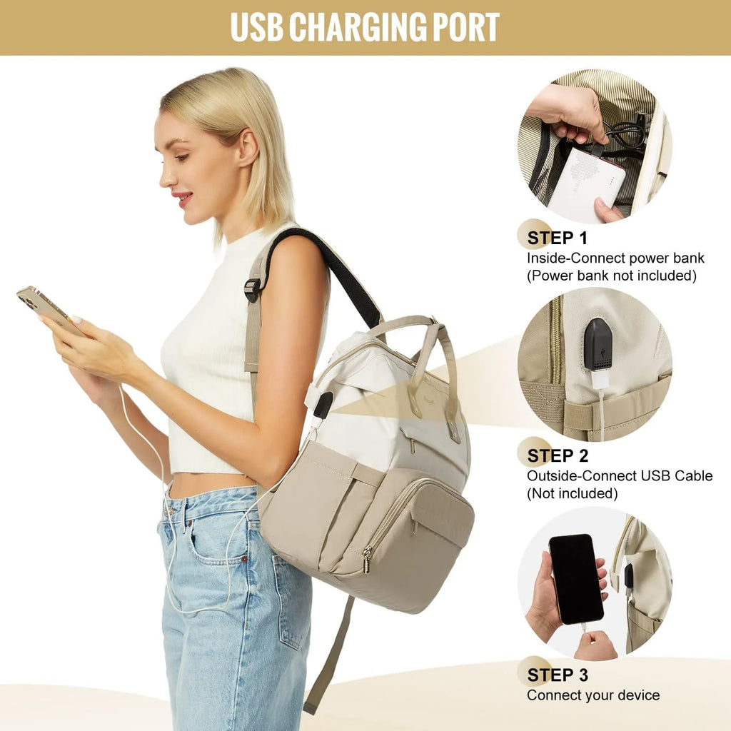 Beige-Khaki Waterproof Laptop Backpack L719491