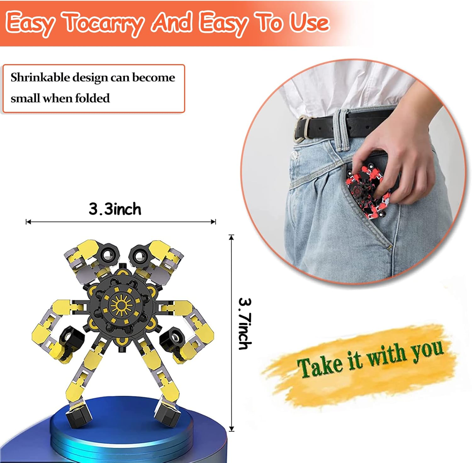 12 Packs Sensory Fidget Toys, Transformable Chain Robot Finger Toy DIY Deformation Robot Mechanical Spinners Twister Fingertip Stress Relief Gyro Toy Pack of 2 B7270