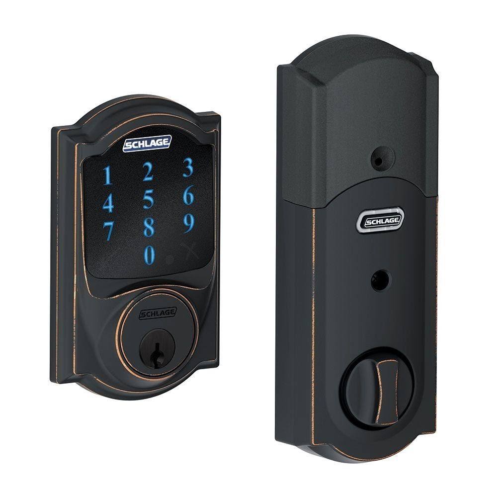 Touchscreen Deadbolt with Alarm and Georgian Knob Aged Bronze U657