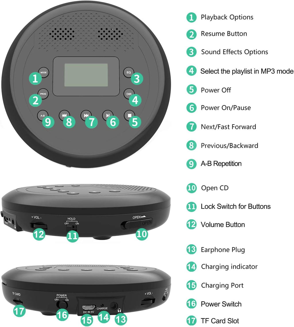 Portable CD Player with Built-in Speakers and Headphones S747418