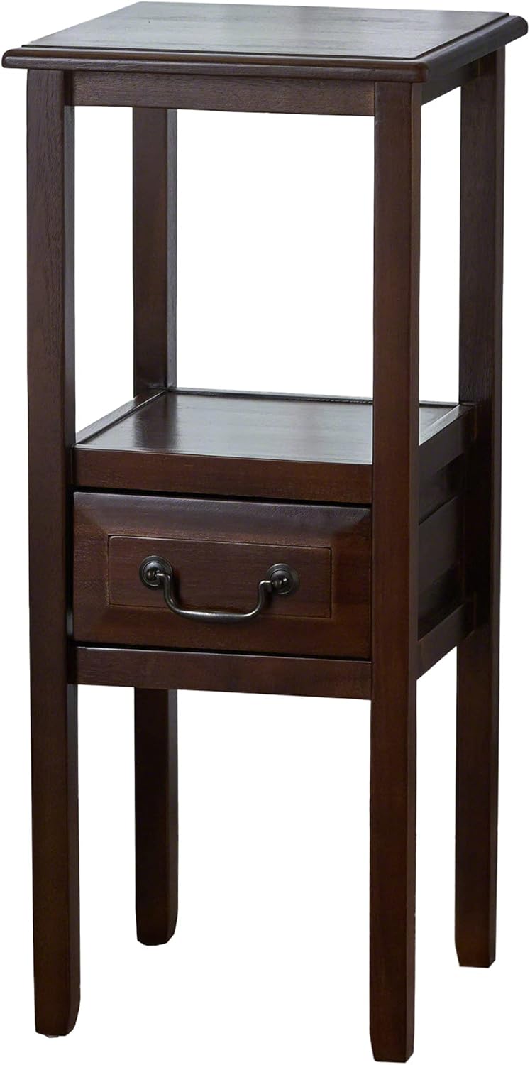Brown Mahogany Acacia Wood Accent Table with Bottom Drawer L4523