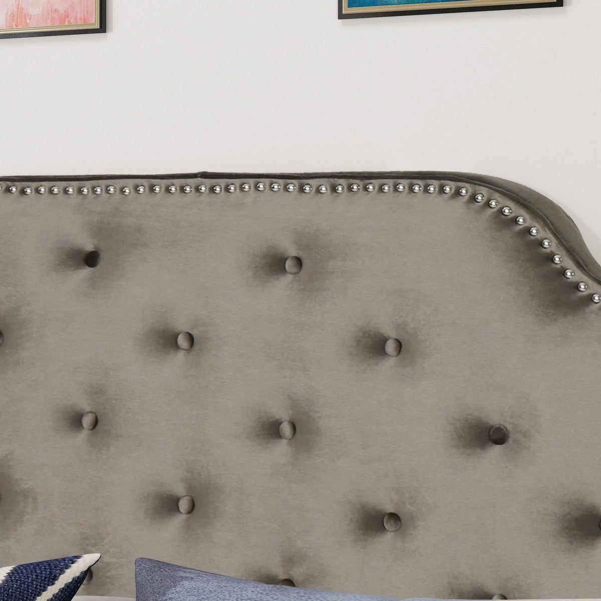 Studded Headboard, Gray, Full/Queen X685032