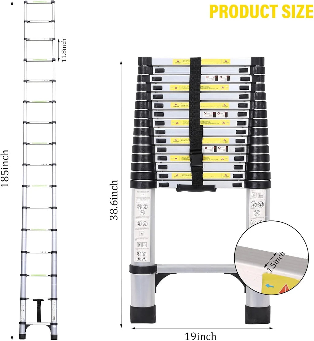 16.5FT Telescoping Aluminum Ladder with Tool Platform and Wheels E31844