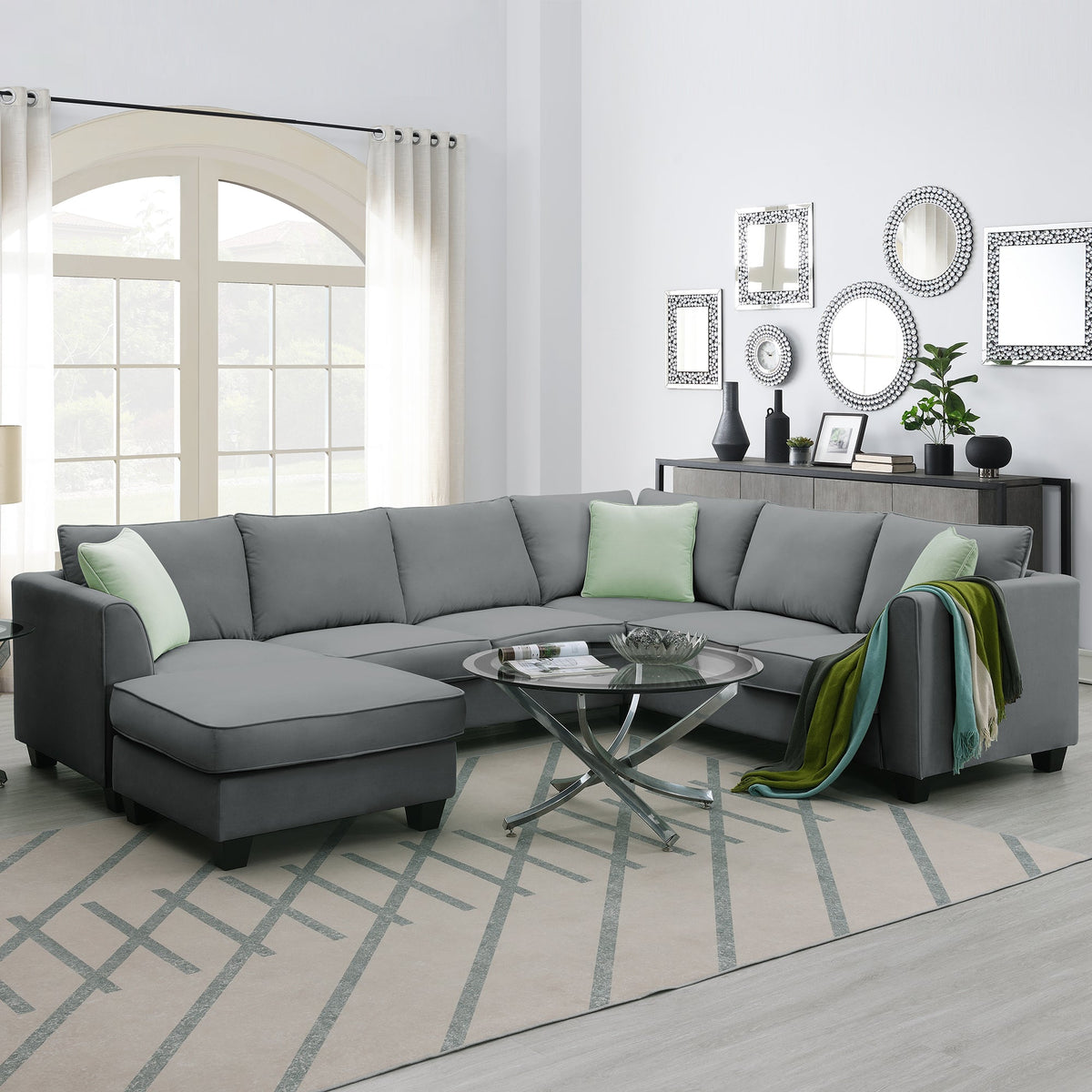 Grey Modular Sectional Sofa with Ottoman V9093