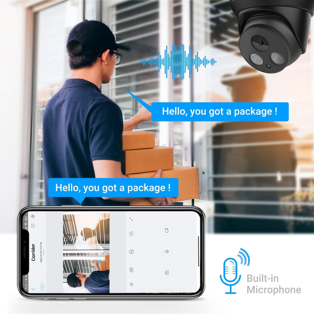 4K Ultra HD 8MP Poe Turret Network Camera with 98ft IR Night Vision, 2.8mm Lens, Built-in Mic, IP67 Weatherproof K326