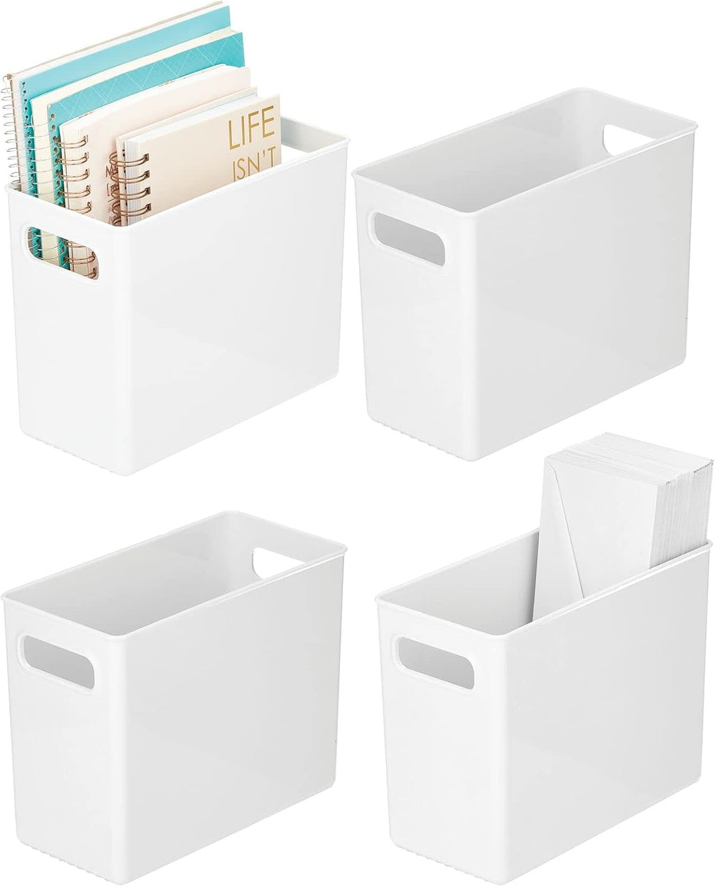 White 4 Pack Stackable Plastic Storage Organizer Bin Basket with Handle B713985