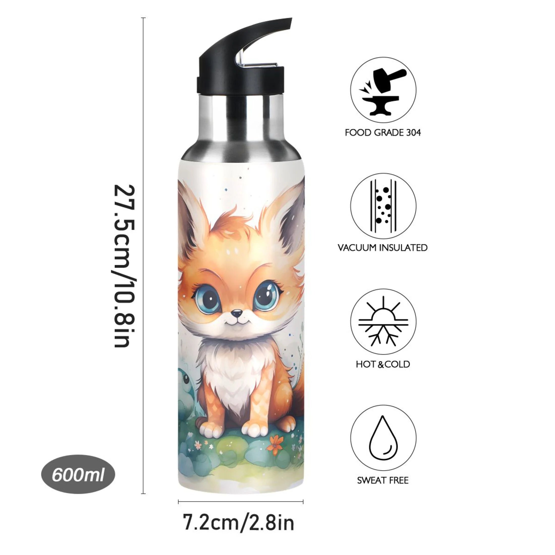 Stainless Steel Insulated Thermos Vacuum Flask Water Bottle with Straw Lid P319813