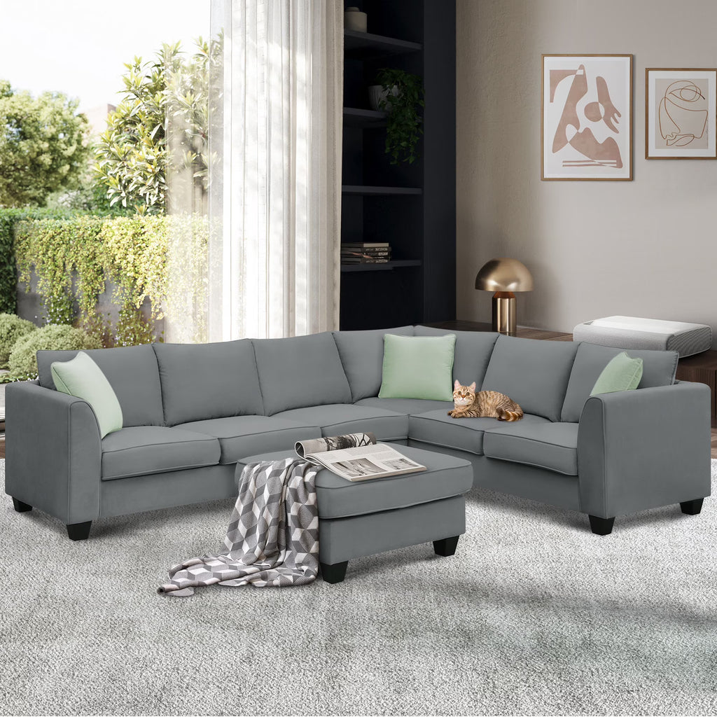 Grey Modular Sectional Sofa with Ottoman V9093