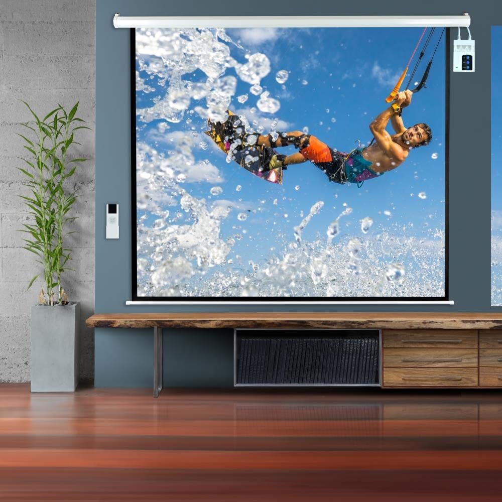 84" Portable Motorized Matte White Projector Screen with Remote and Case Z909802