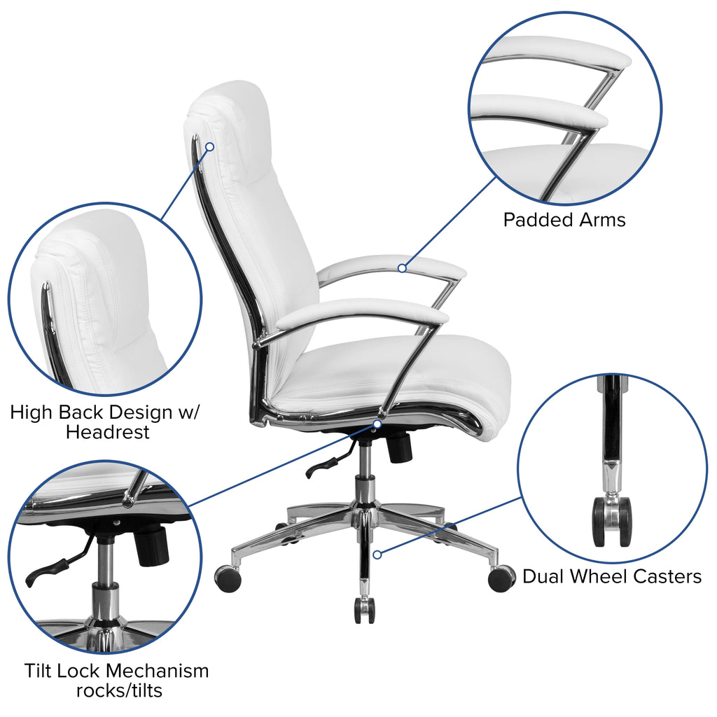 White LeatherSoft Executive Swivel Office Chair with Chrome Base and Arms X506629