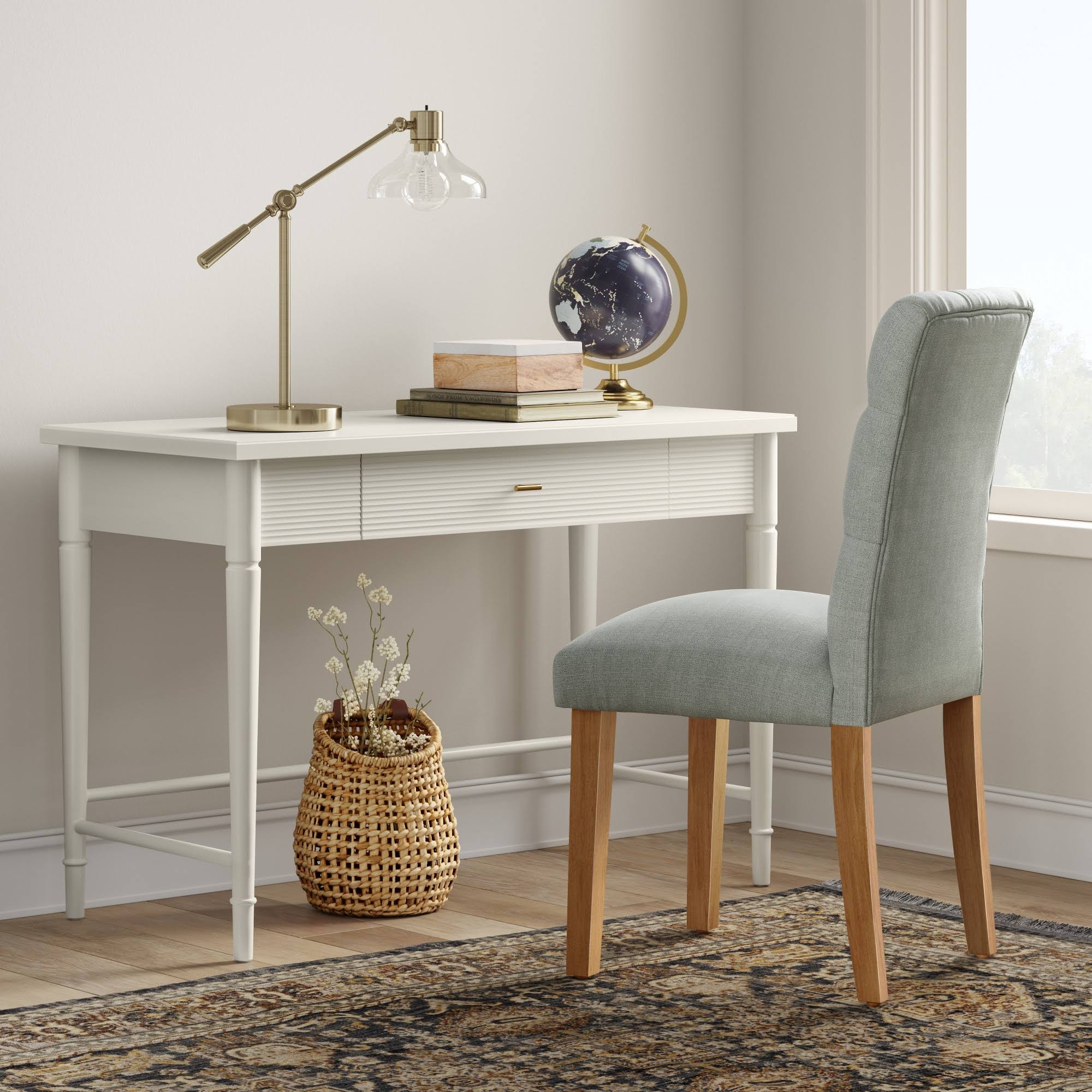 White Wood Writing Desk with Drawers R39270