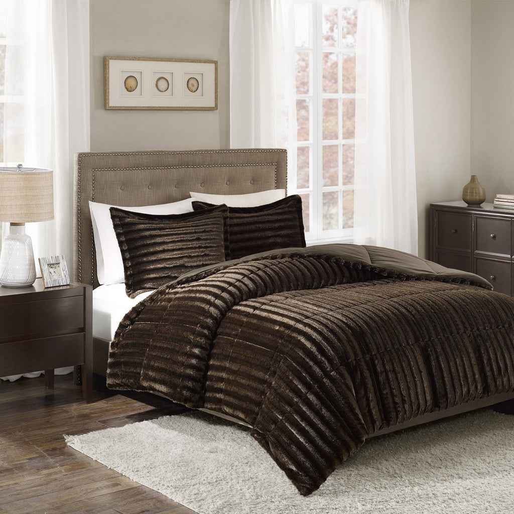Grey Faux Fur Comforter Mini Set King/Cal King U37918