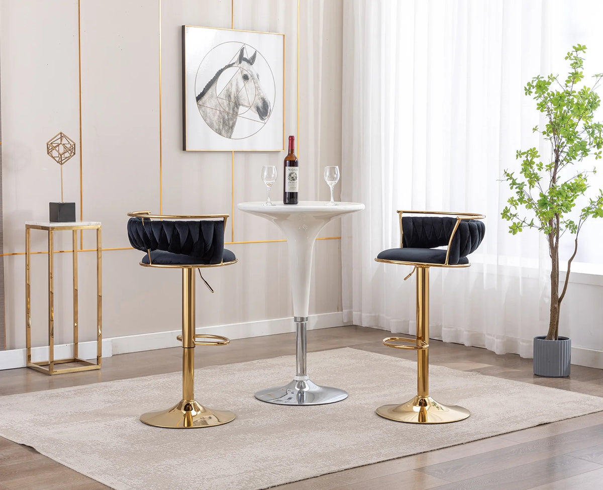 Black Velvet Adjustable Swivel Bar Stools Set of 2 S686
