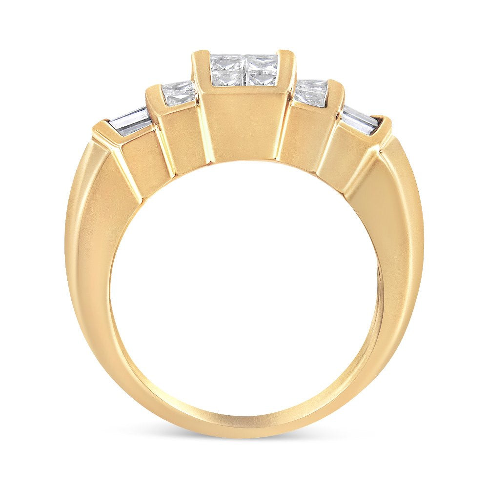 14K Yellow Gold Channel Baguette and Princess-Cut Diamond Cocktail Ring Band Q7772