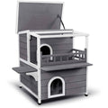 2-Story Weatherproof Wooden Cat Shelter House with Transparent PVC Canopy O698236