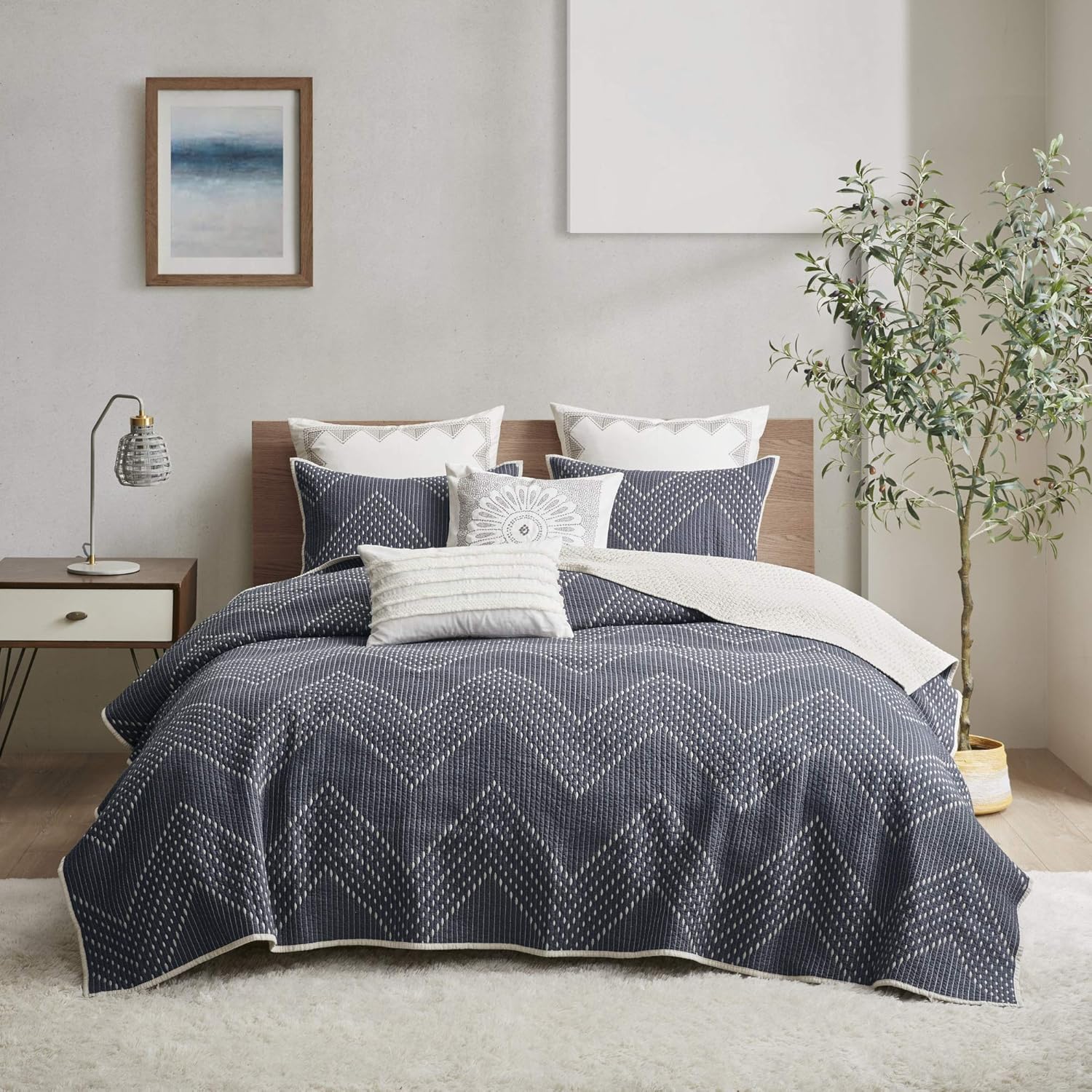 Navy 3 Piece Coverlet Mini Set, King/California King E1513