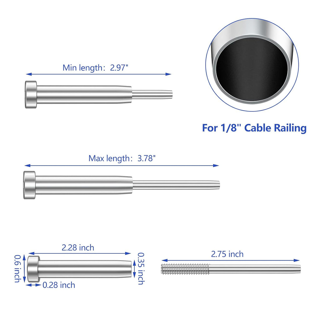40 Pack Stainless Steel Invisible Receiver and Swage Stud End for 1/8 Inch Cable Railing Q47777