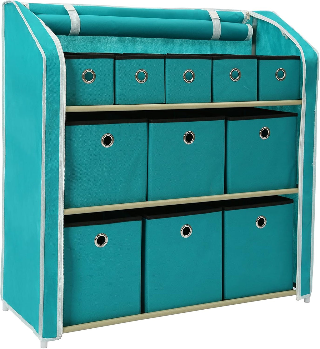 Turquoise 11 Drawers Storage Chest with Metal Frame R21243