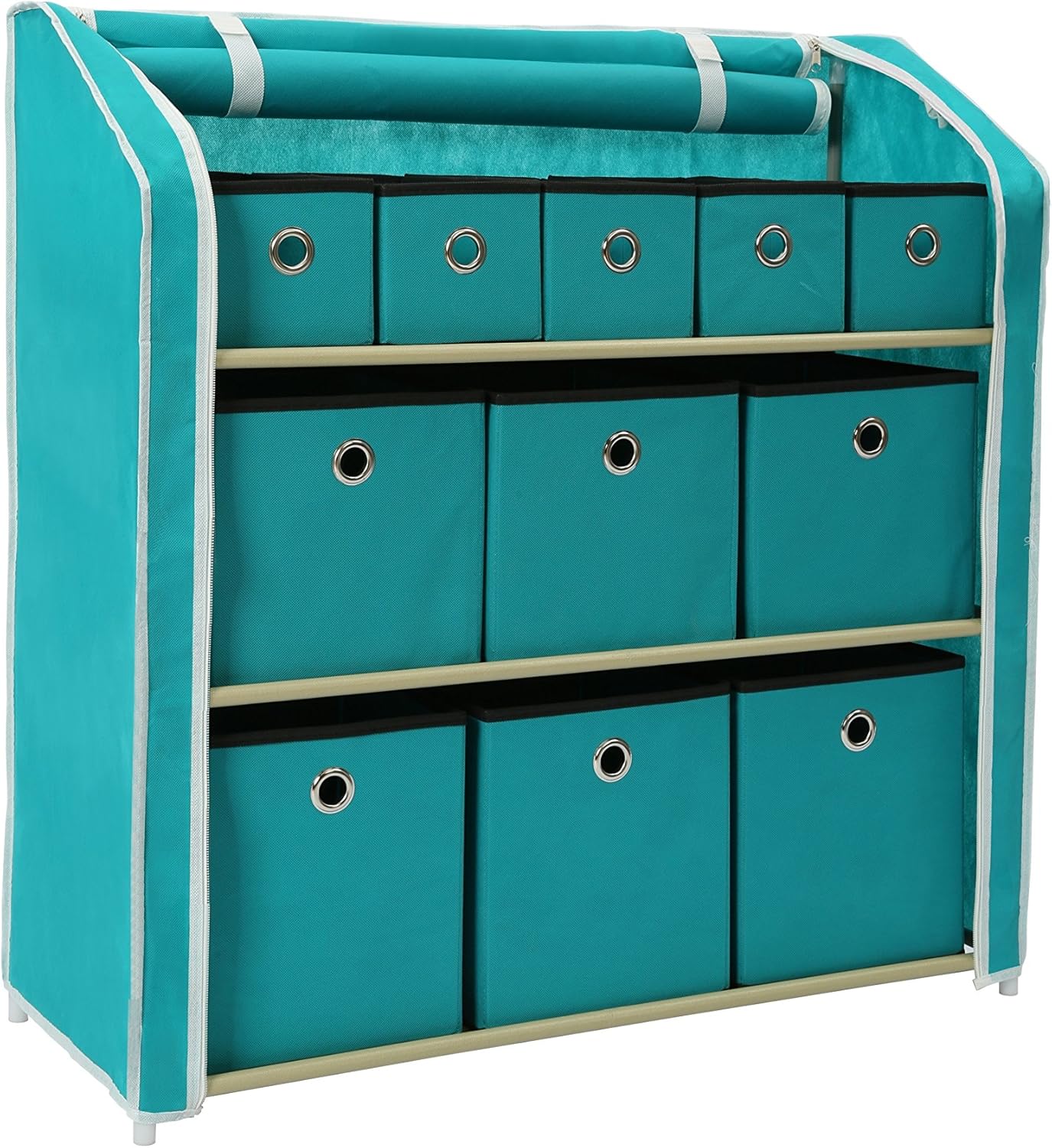 Turquoise 11 Drawers Storage Chest with Metal Frame R21243