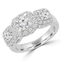 14K White Gold Diamond Halo Three Stone Ring E798