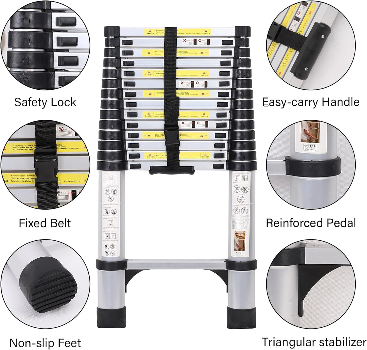 16.5FT Telescoping Aluminum Ladder with Tool Platform and Wheels E31844