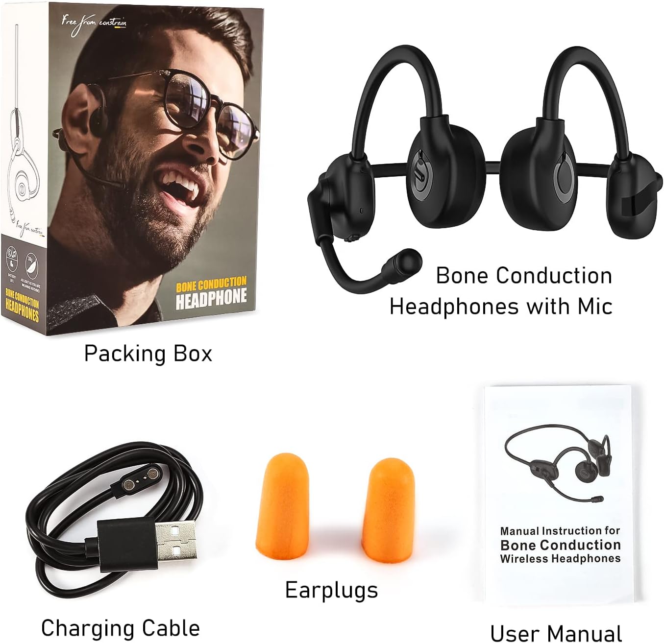 Bone Conduction Bluetooth 5.3 Wireless Headset with Mic, IPX7 Waterproof, Pack of 2 X89434